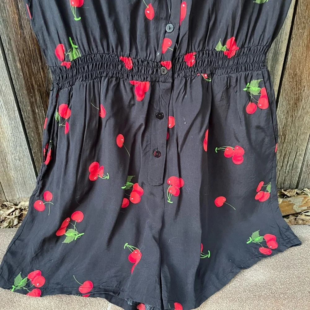 ModCloth Black Romper with Cherry Print Size Large - Picture 3 of 7